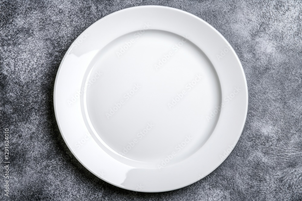 Aufkleber minimalist plain white plate on a grunge concrete background, top view. flat lay composition with co