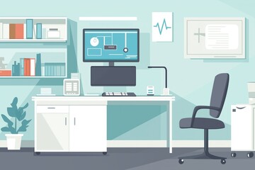 Modern digital health consultation room with large monitor for effective telemedicine
