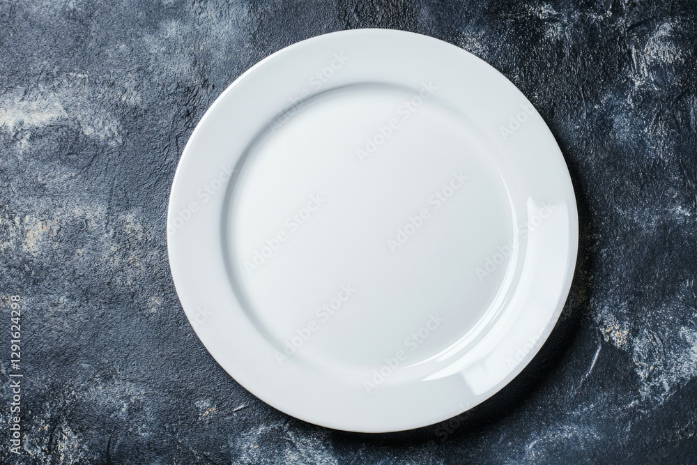 Aufkleber minimalist plain white plate on a grunge concrete background, top view. flat lay composition with co