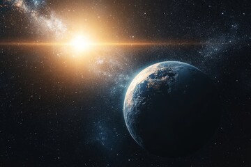 Obraz premium Stunning View of Earth with Sun and Galaxy in Background
