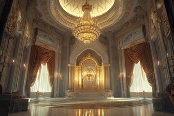 Obraz premium Opulent Palace Throne Room: Golden Grandeur and Intricate Details