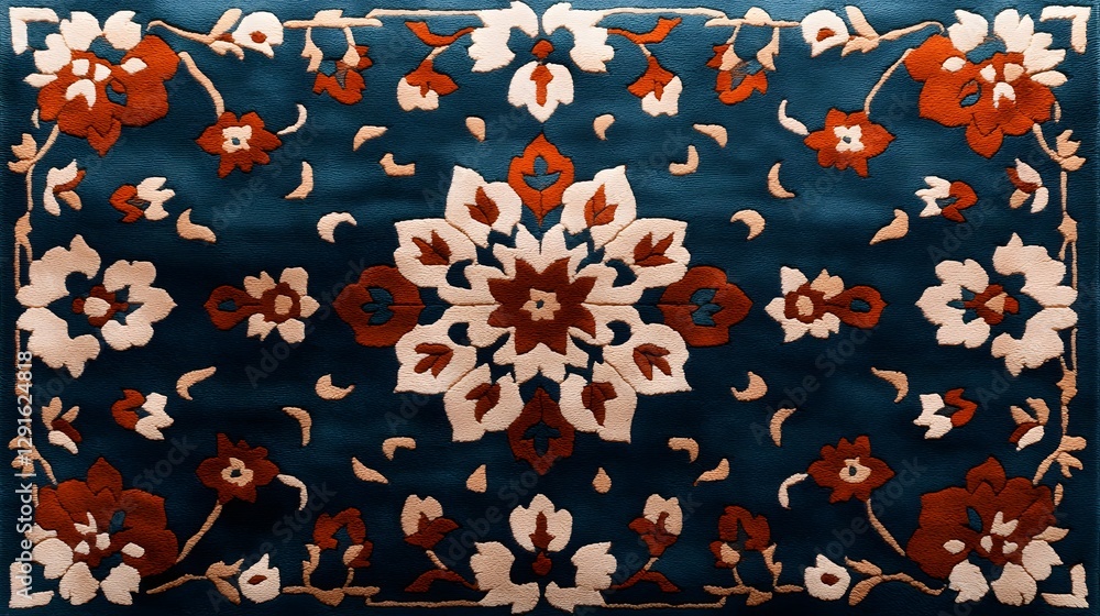 Poster luxurious persian inspired carpet texture featuring an intricate ornate floral pattern design in a r