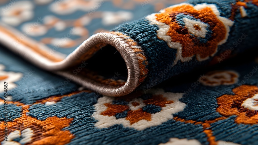 Poster Luxurious Persian Style Carpet Texture with Intricate Floral and Geometric Patterns in Soft Velvet Finish