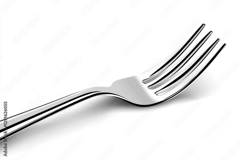 Poster Stylized silver fork isolated on a white background, a simple vector illustration with smooth lines and sharp edges, no shadows or gradients, no text, highly detailed
