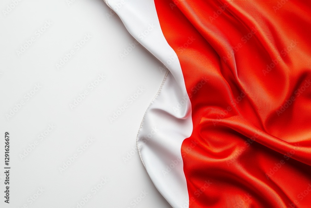 Poster The red and white flag of Austria, set against a white background, in a vector art style. The design features elegant curves and flowing fabric, rendered in ultra-high resolution with a highly
