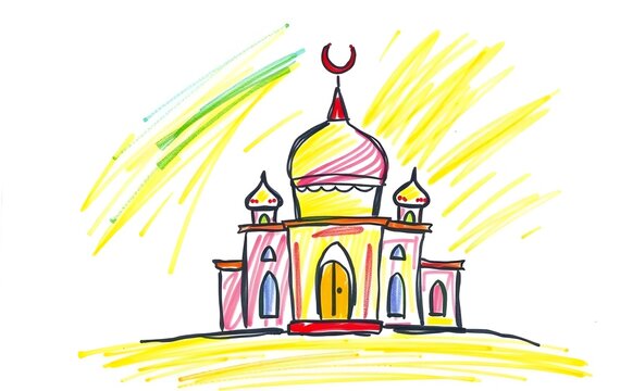 Demak Pelangi Mosque crayon scribbles