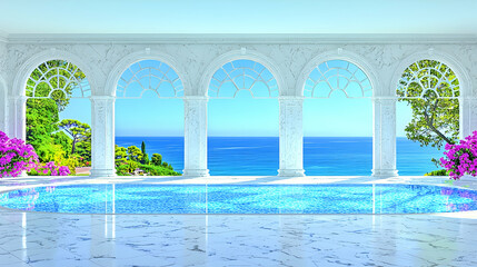 Luxury poolside ocean view villa; tranquil escape