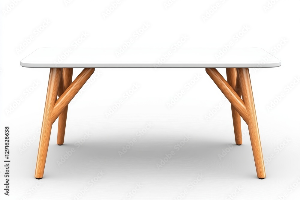 Poster white, flat, rectangular table on a white background, front view. simple and clean, high-resolution 