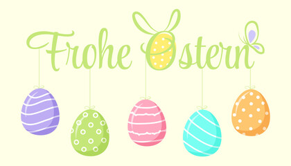 Frohe Ostern Easter banner, poster with eggs. German