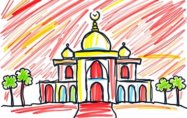 Obraz premium Medan Semarak Mosque crayon scribbles