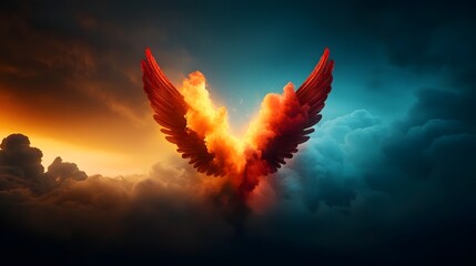 Majestic Celestial Angel Wings Expanding Outward with Radiant Divine Light and Ethereal Energy in Dramatic Heavenly Sky