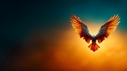 Fototapeta premium Majestic celestial angel wings spreading outward in a radiant divine light set against a breathtaking heavenly sky This ethereal