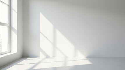 Fototapeta premium Sunlit Empty Room Interior Design Mockup Minimalist White Walls and Floor with Window Light Casts Shadows