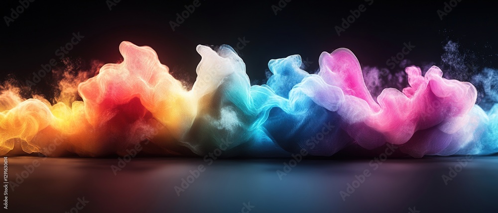 Poster colorful smoke patterns swirling on a black background creating an abstract visual effect