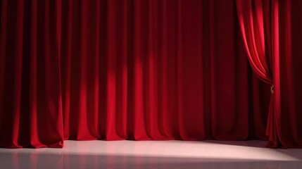 Crimson Drapery Unveiling an Empty Stage, Ready for the Grand Opening of a New Act