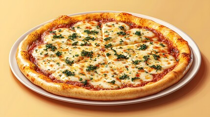 Delicious Cheese Pizza: A mouthwatering cheese pizza, freshly baked with a golden crust and generous topping of melted mozzarella cheese and herbs, ready to be enjoyed.