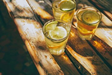 Classic lemon and lime drinks on a rustic wooden table