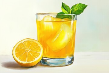 Painted Style Citrus Drink with Mint and Citrus Fruit