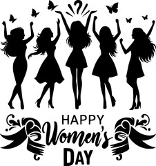 Silhouettes of women celebrating Happy Women's Day