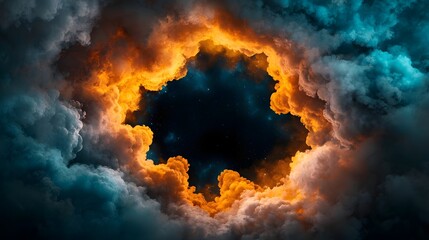 Majestic Galactic Nebula Stretching Across Cosmic Expanse with Fiery Orange and Blue Swirling Clouds of Cosmic Energy and Interstellar Brilliance