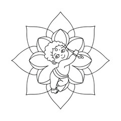 Adorable Baby Krishna Mandala Coloring Page Hindu Deity Art