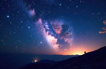 Fototapeta premium Beautiful night sky with milky way, LMC galaxy and SMC galaxy