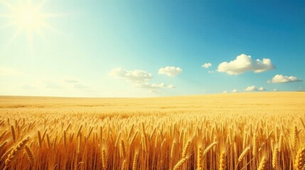 Naklejka premium Golden Wheat Field Under a Summer Sky A Serene Landscape of Nature's Bounty