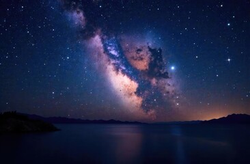 Fototapeta premium Beautiful night sky with milky way, LMC galaxy and SMC galaxy