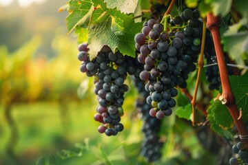 Fototapeta premium Lush Clusters of Grapes on the Vine Under Soft Natural Light