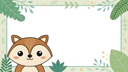 Fototapeta premium cute squirrel with a frame decorated with green leaves