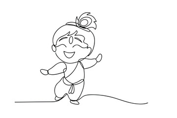 Joyful Krishna Child Line Art Hindu Deity, Indian Culture, Festive
