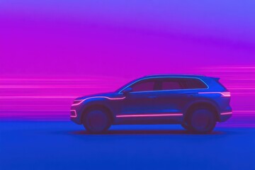 Sleek SUV in vibrant neon hues captures dynamic motion and moder