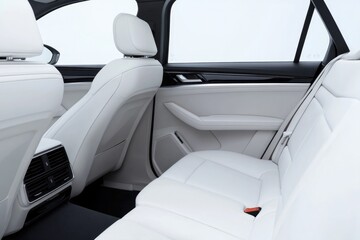 Sleek interior with luxurious white leather seats and modern des