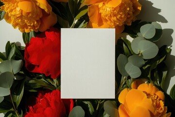 Colorful flowers frame blank space, inviting creativity and pers