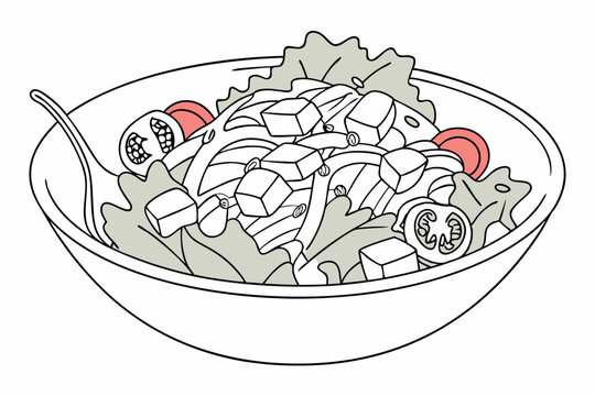 recommend clip art: Caesar Salad Line Drawing Illustration