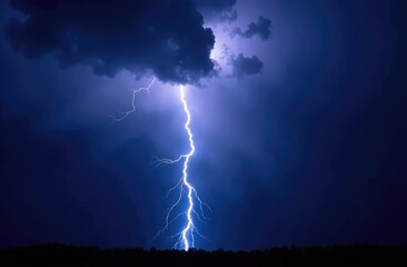 lightning bolt. Massive lightning bolt with branches isolated on black background. lightning effects and lighting thunderstorm