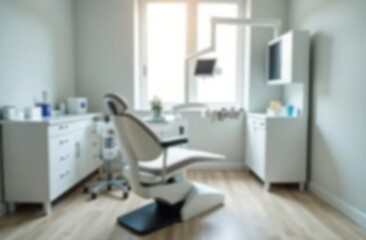 Dental Office Blurred Background, Patient Chair Center Room, Modern Design, Dental Clinic Atmosphere, Professional Medical Space, Health Care Services, Patient Friendly Environment 