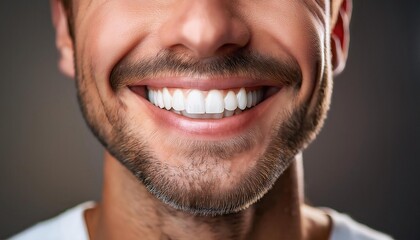 Fototapeta premium A man displays an exceptional smile, highlighting well maintained teeth and oral hygiene.