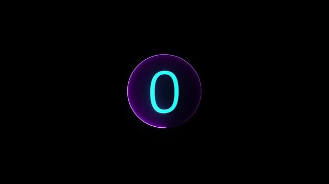 Neon number 0 animation, neon numbers. Dark background. A mask  circle with a red neon icon on a black background and the text 0 in the middle of it.
