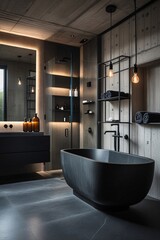 Modern black bathroom interior
