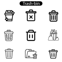 Delete, trash bin, garbage icon symbol vector template collection icon set on white background use web, app, logo.
