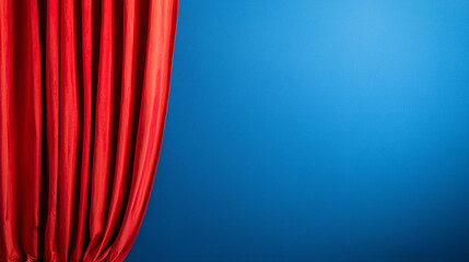 Elegant Presentation Backdrop featuring a Red Curtain Against a Solid Blue Color Gradient