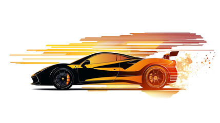 Fototapeta premium A black and orange sports car is speeding down a road. generated using AI