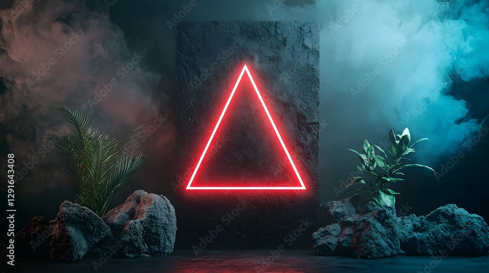 Poster mesmerizing abstract image featuring glowing neon triangles symmetrically positioned on both edges c