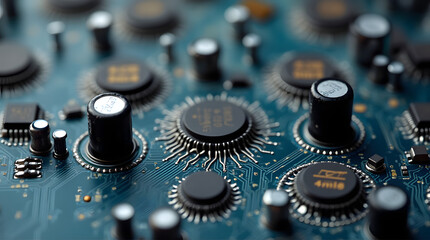 High-Power Transistor PCB Macro with Large Capacitors and Advanced Power Control Components for Efficient Electronics Design