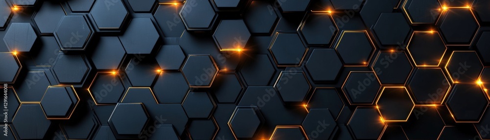 Poster abstract 3d hexagon background with glowing lights and depth effects for creative designs