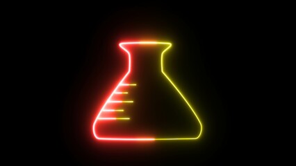 Glowing neon line Test tube and flask chemical laboratory test icon animation isolated on black background. Neon beaker animation. Science education concept animation.
