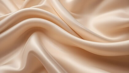Obraz premium 生地の質感の背景、布の柔らかな波の贅沢。 抽象的な生地の折り目ベージュブラウンスムースカラーの背景テクスチャーラグジュアリースタイル。 波紋のあるシルク生地のクローズアップ。 豪華な背景