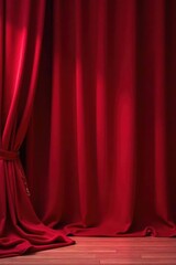 Deep crimson velvet curtain backdrop, elegant folds , red curtain, drapes