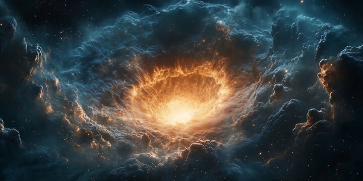 Space imploding creates a stunning cosmic formation with bright stellar energy in the universe